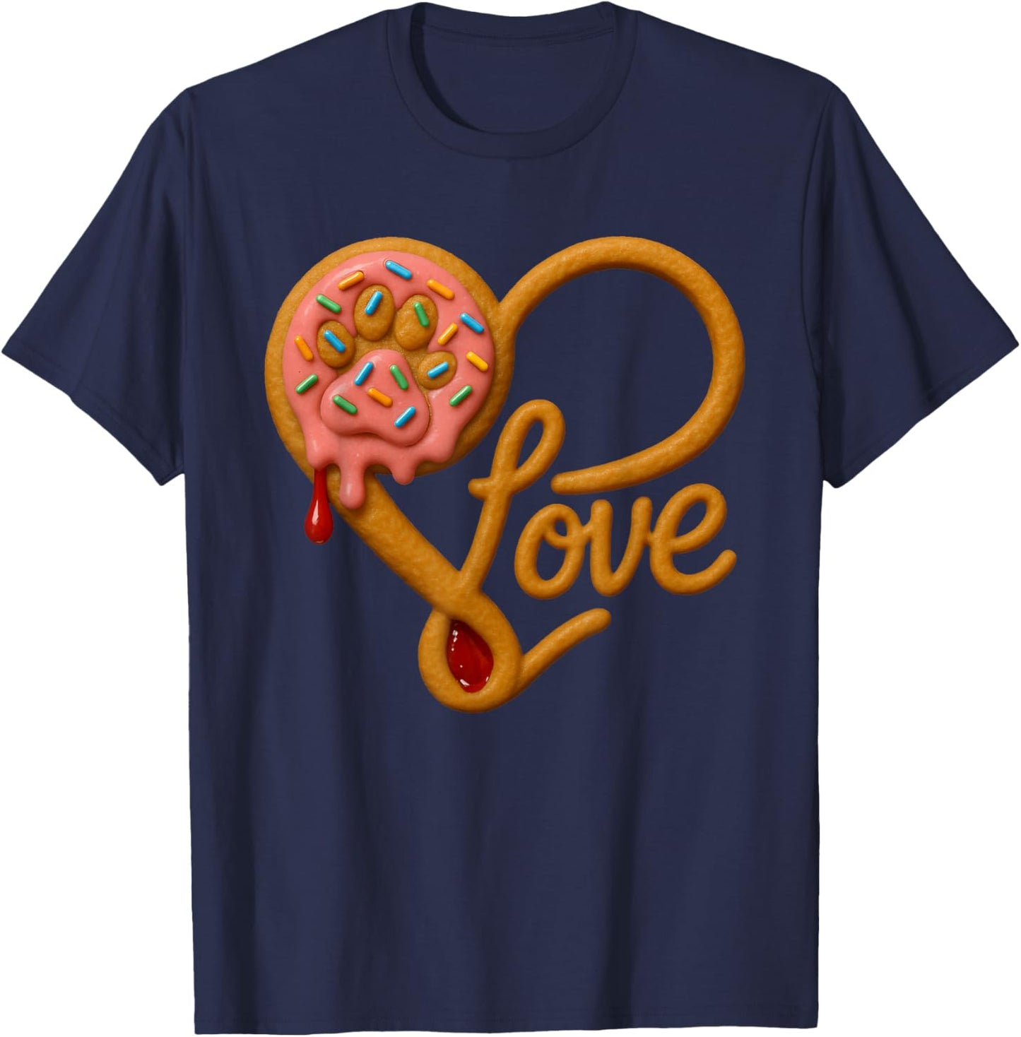 Cute Love Dogs Strawberry Donut Drip Pawprint for Dog Lovers T-Shirt - T-Shirt | Navy