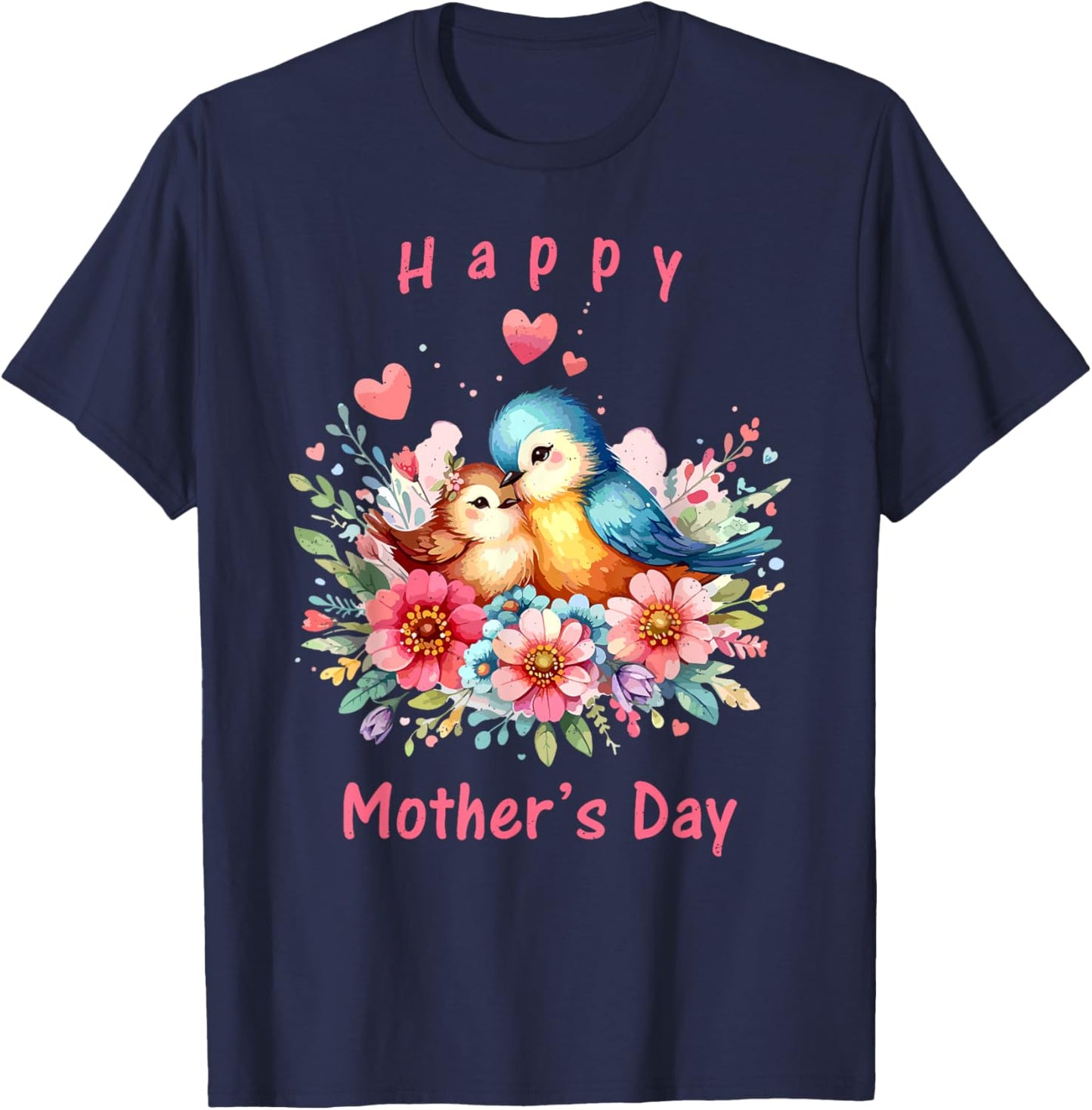 Mom And Baby Bird Happy Mothers Day Mama Wife Women Kids T-Shirt - T-Shirt | Navy
