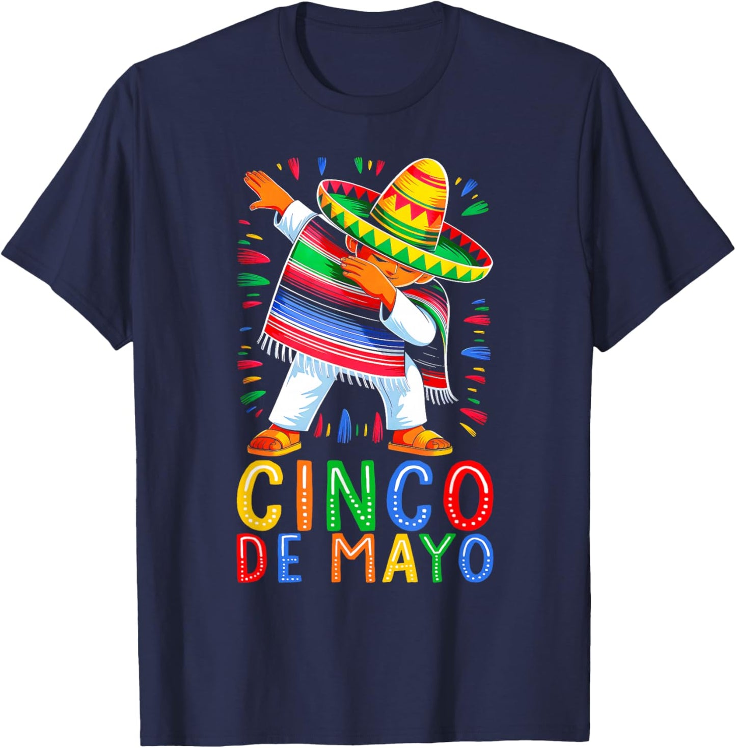 Cinco De Mayo Shirt Boys Men Kids Dabbing Poncho Mexican T-Shirt - T-Shirt | Navy