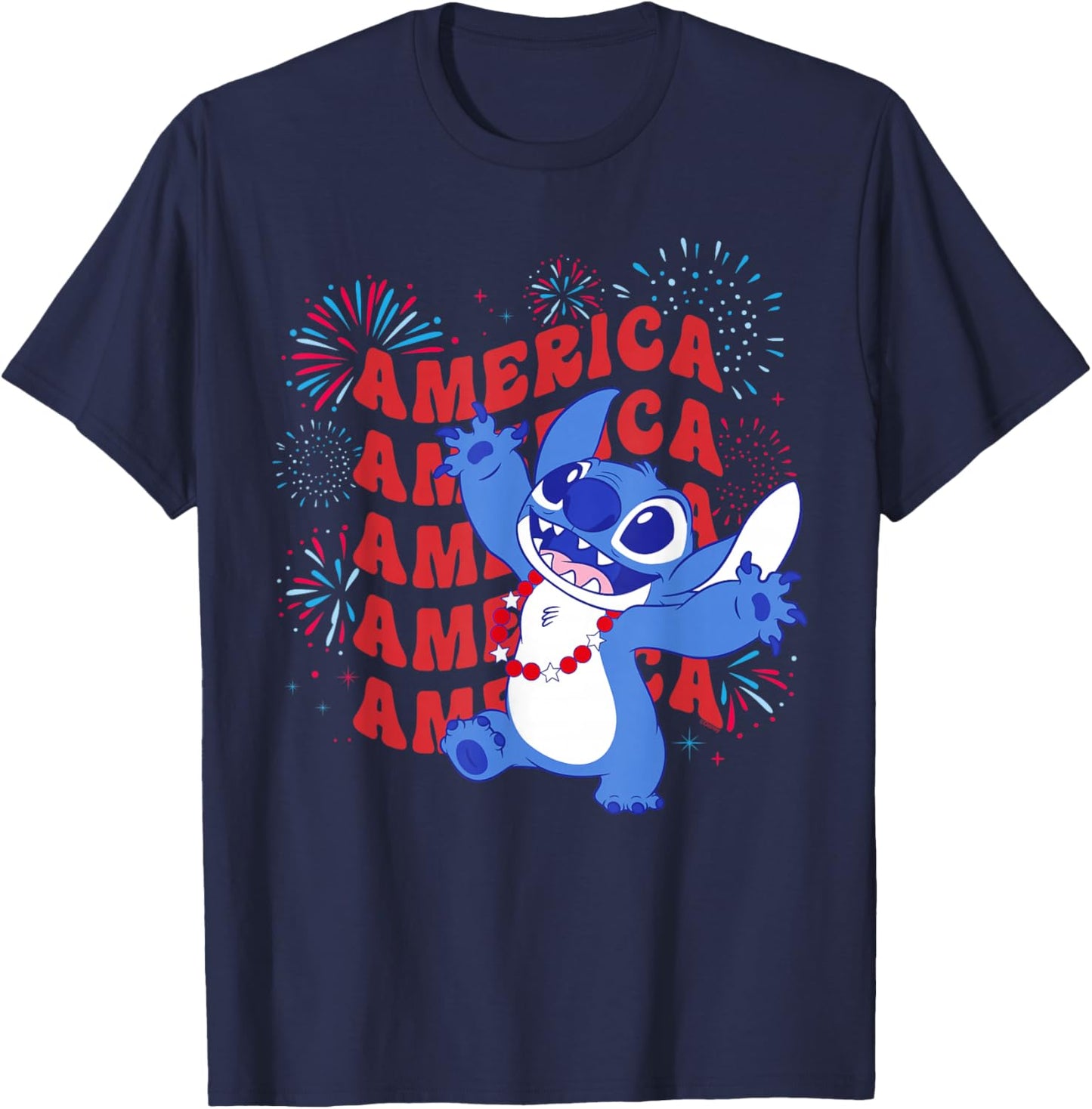 Disney Stitch America Fireworks 4th of July USA 250th T-Shirt - T-Shirt | Navy