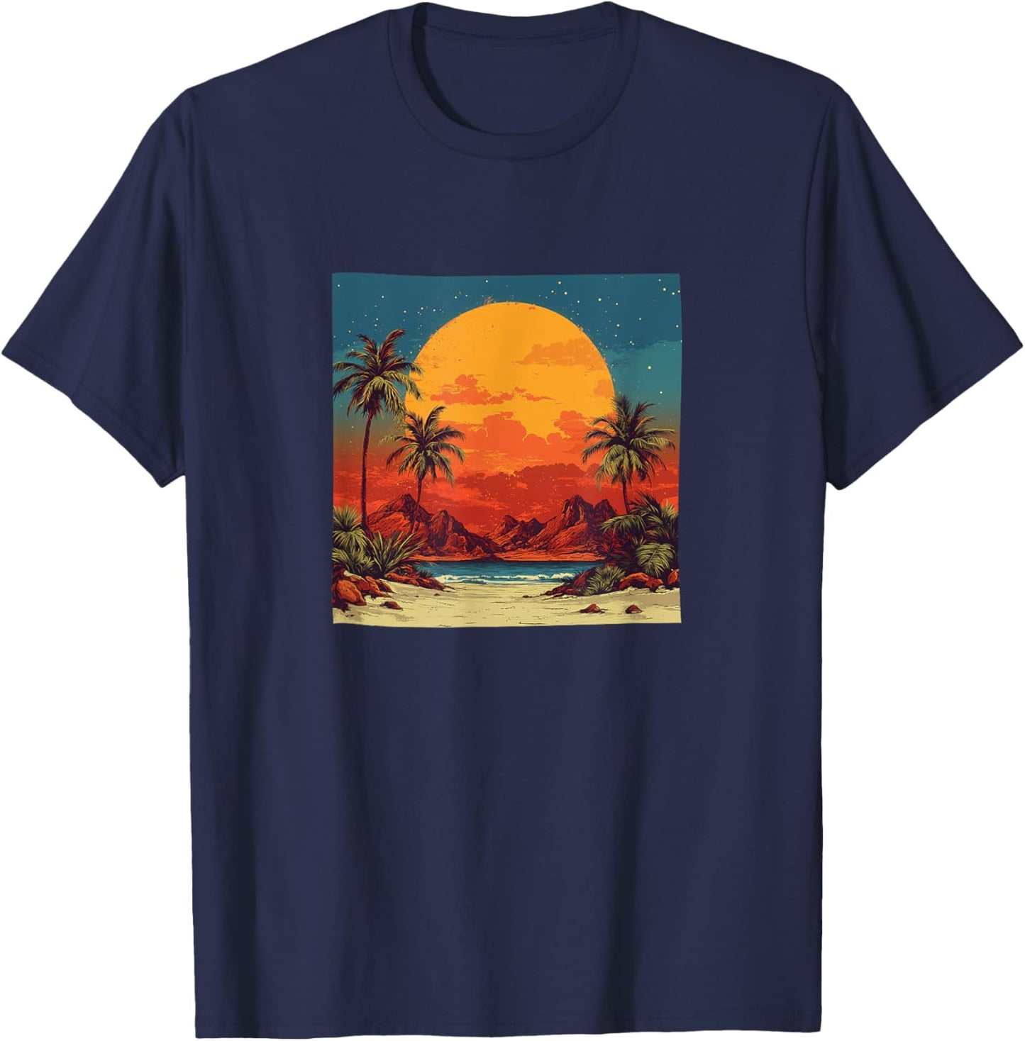 Desert Oasis Vintage Landscape Graphic T-Shirt - T-Shirt | Navy