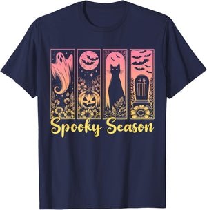 Halloween Spooky Season Horror Cat Vintage Halloween Ghost T-Shirt - T-Shirt | Navy