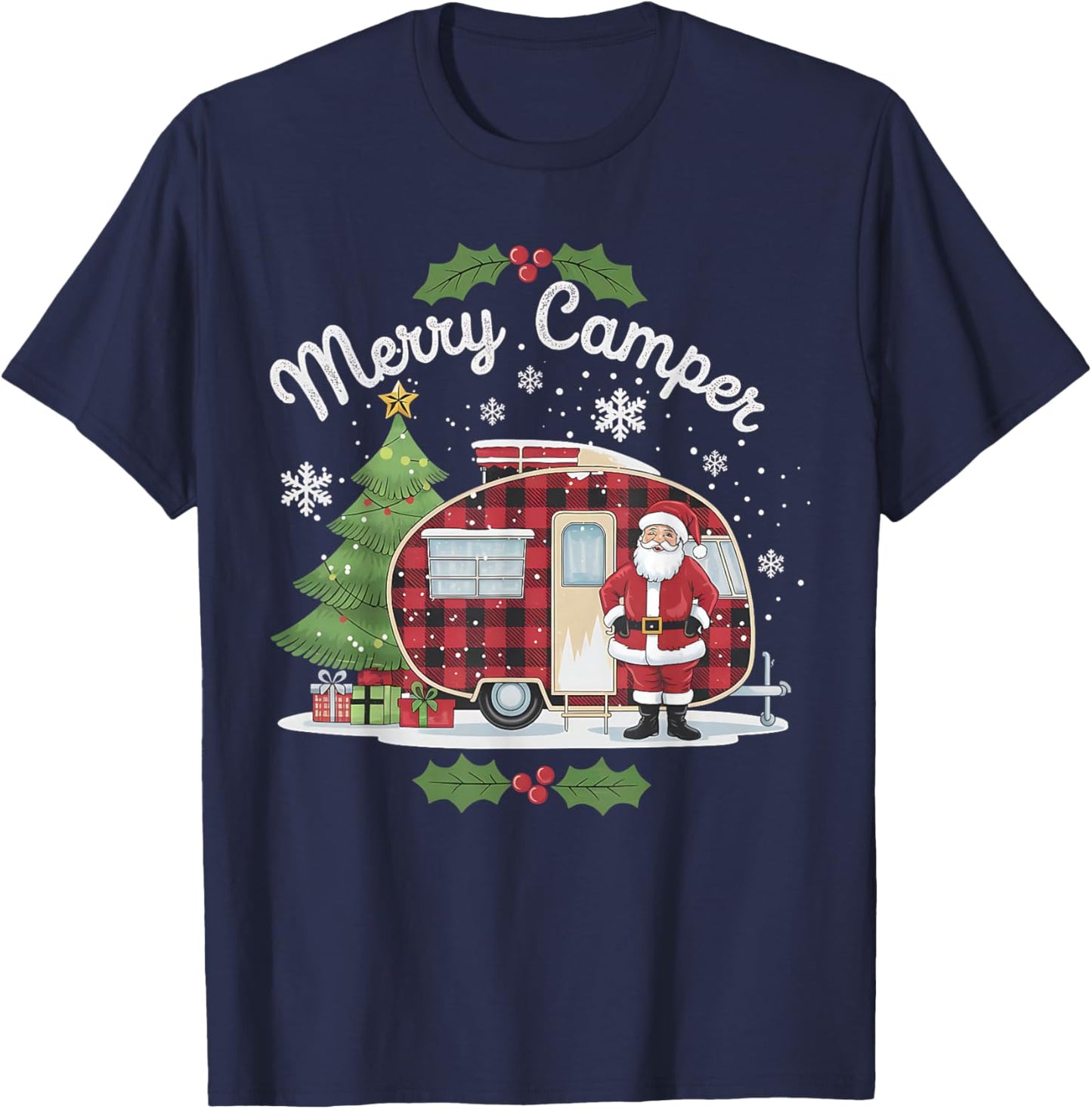 Merry Camper Christmas Santa Camping Truck Family Matching T-Shirt - T-Shirt | Navy