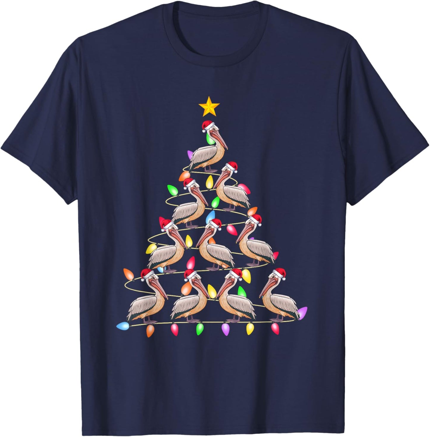 Christmas Tree Lights Men Women Santa Pelican Xmas PJs T-Shirt - T-Shirt | Navy