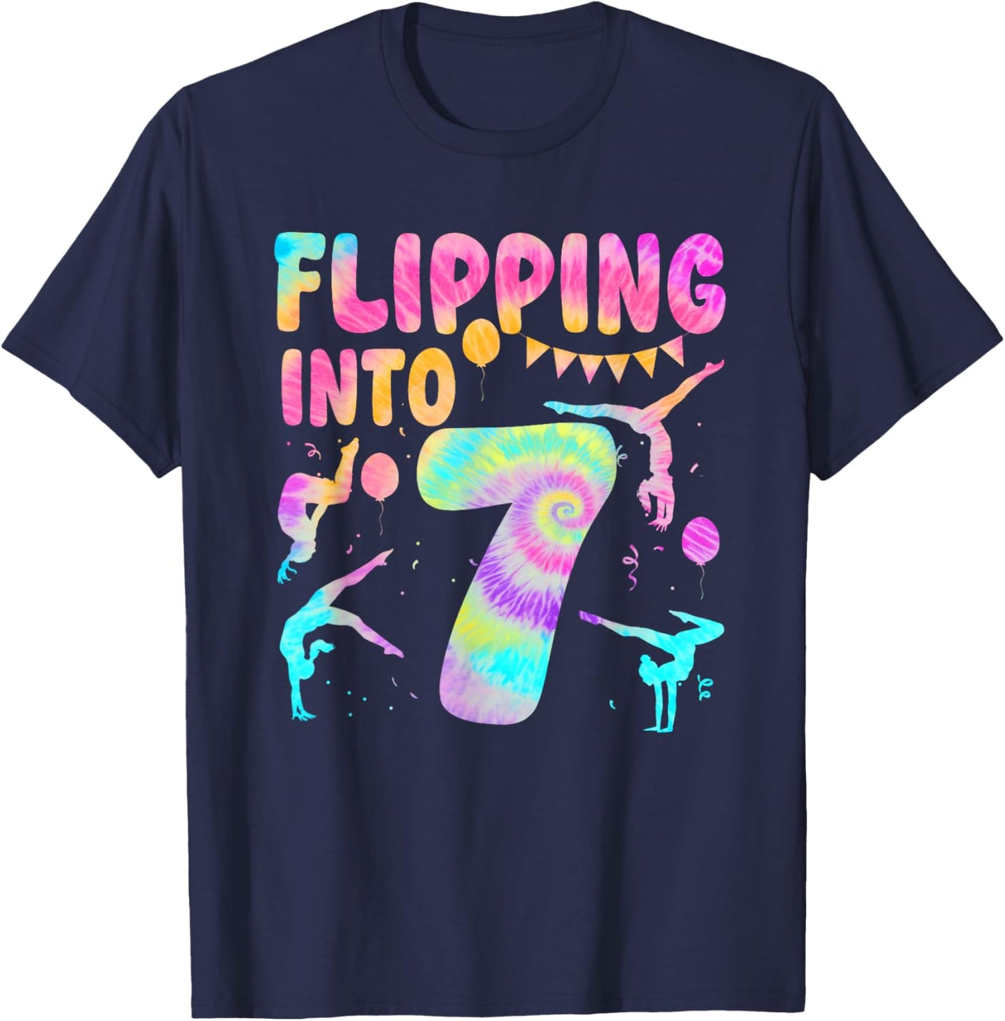 Flipping Into 7 Years Old Birthday Girl Gymnast 7th T-Shirt - T-Shirt | Navy