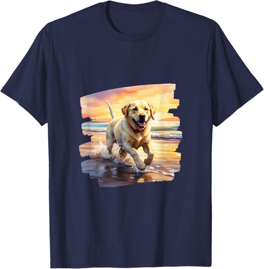 Labrador On The Beach, Lab, Dog, Labrador Puppy T-Shirt - T-Shirt | Navy