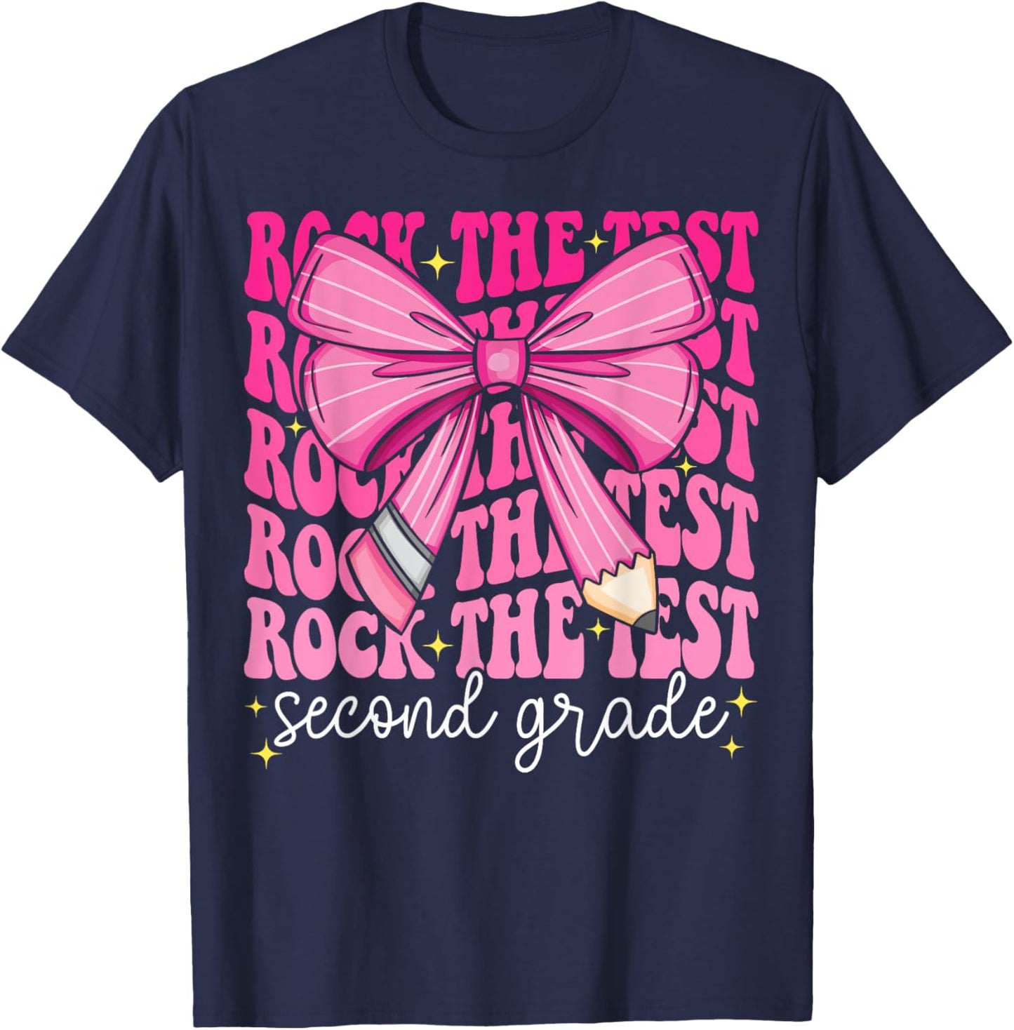 Rock The Test Day 2nd Grade Teacher Second Grade Testing Day T-Shirt - T-Shirt | Navy