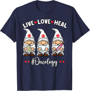 Oncology Nurse Gnome Life Love Healing Oncologist T-Shirt - T-Shirt | Navy
