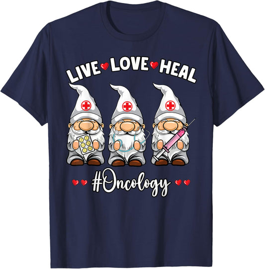 Oncology Nurse Gnome Life Love Healing Oncologist T-Shirt - T-Shirt | Navy