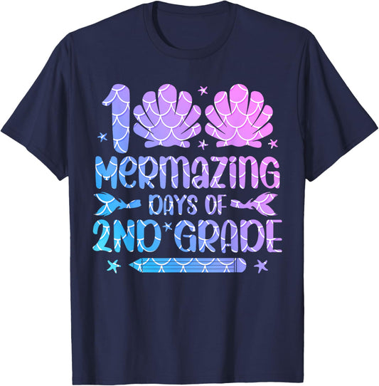 100 Mermazing Days Of 2nd Grade 100th Day Of School Girls T-Shirt - T-Shirt | Navy