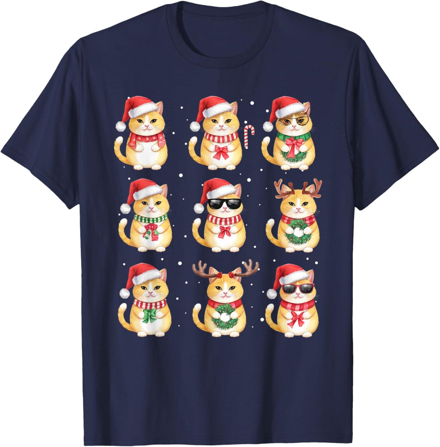 Cat Christmas Lights Funny Cats Lover Animal Pajama T-Shirt - T-Shirt | Navy