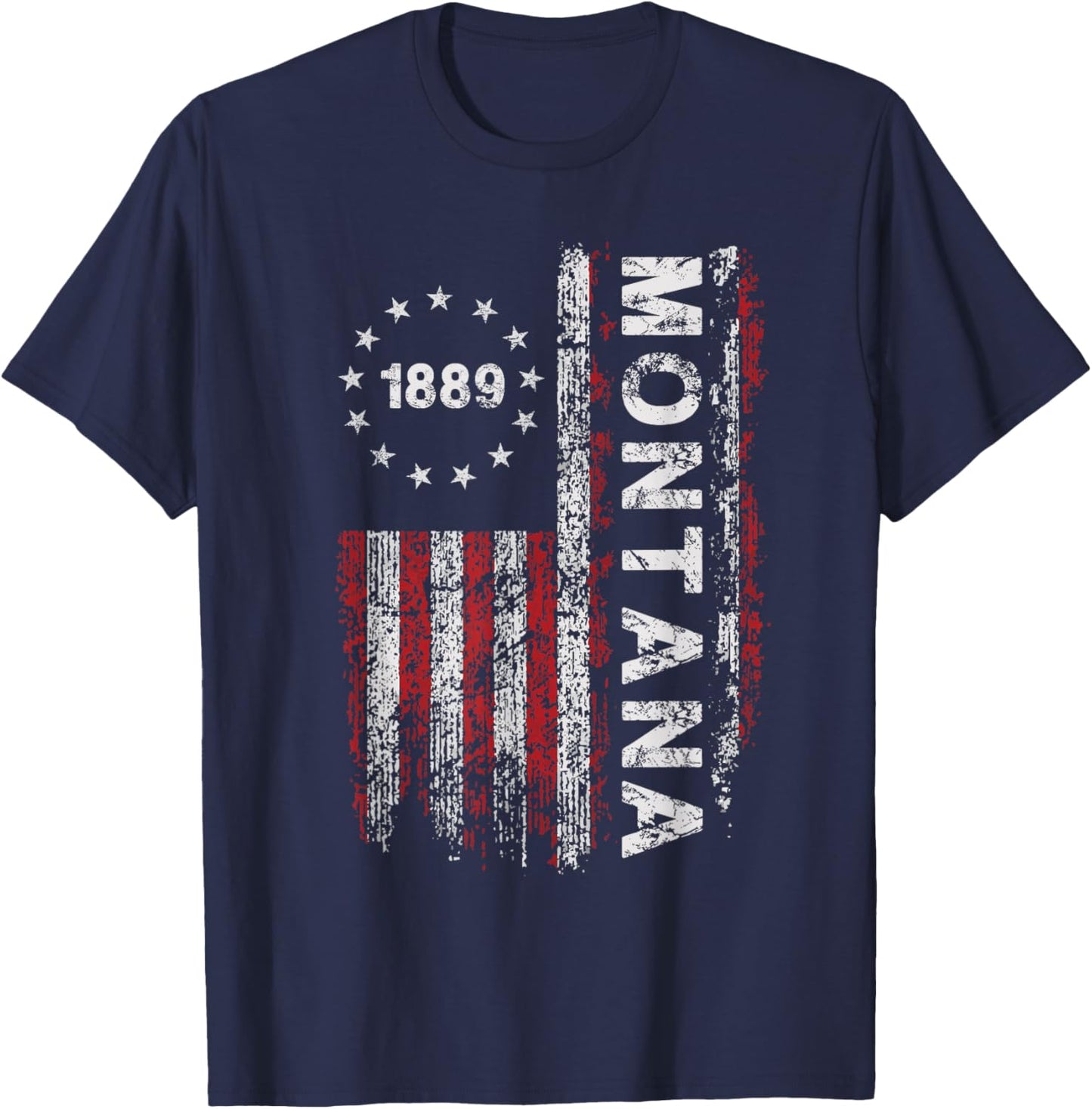 Montana State US Flag Vintage Women Youth T-Shirt - T-Shirt | Navy