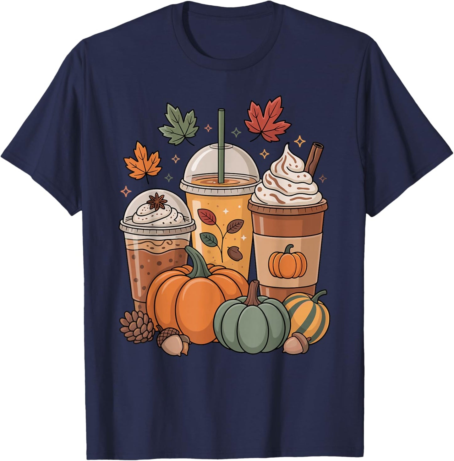 Pumpkin Spice Season Autumn Coffee Aesthetic T-Shirt - T-Shirt | Navy
