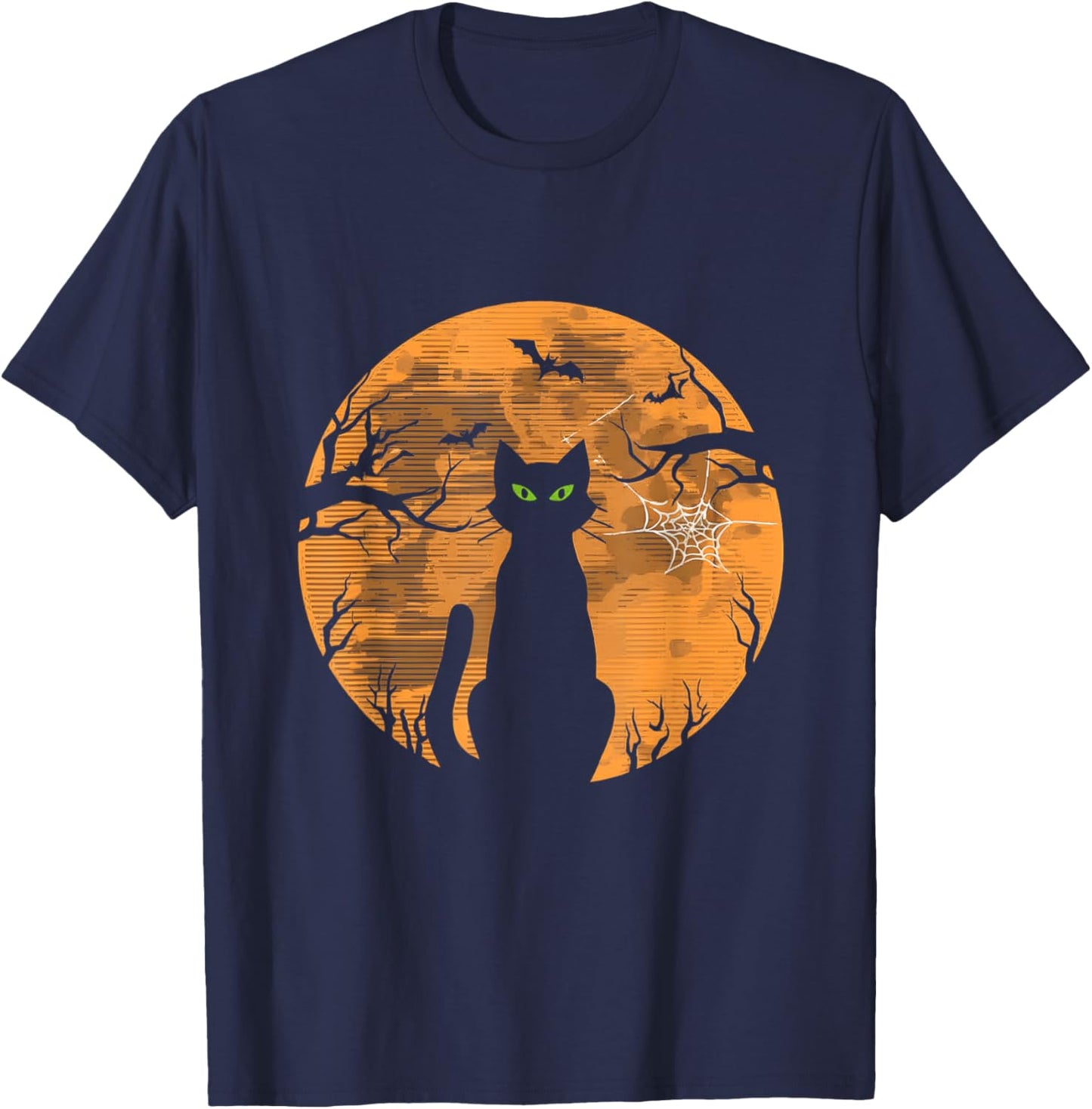 Vintage Halloween Cat Retro Moon T-Shirt - T-Shirt | Navy