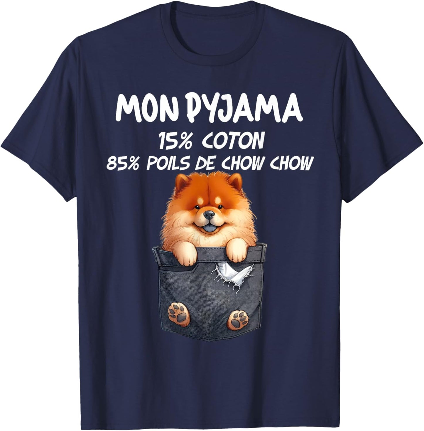 Chow Chow Dog Pocket Jeans Humour Men's Women's T-Shirt - T-Shirt | Navy