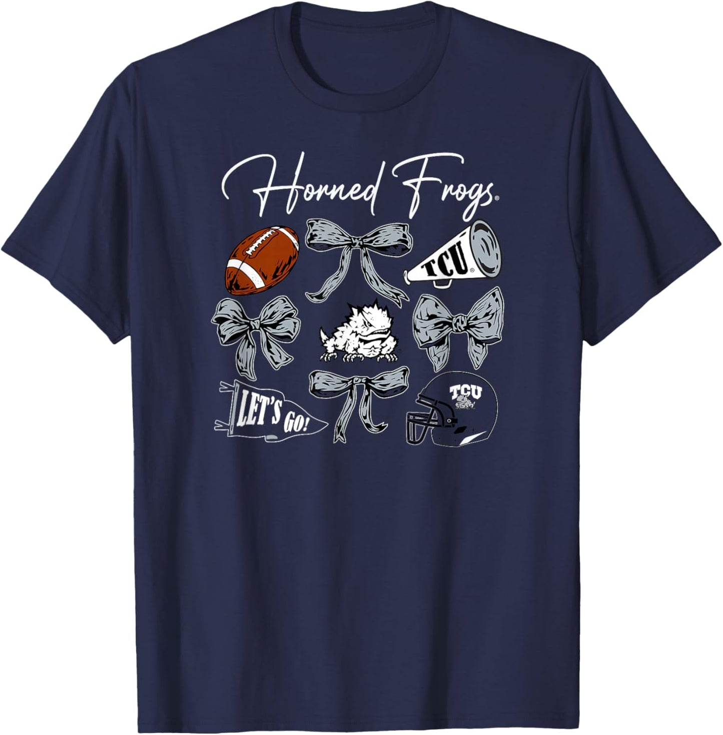 TCU Horned Frogs Football Bows Purple Officially Licensed T-Shirt - T-Shirt | Navy