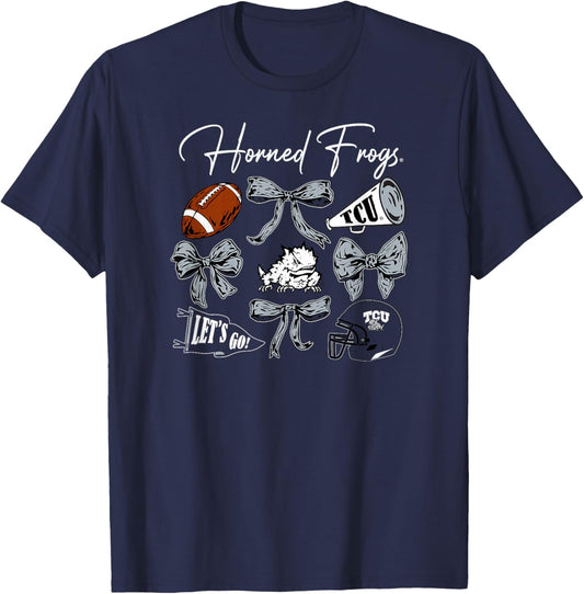 TCU Horned Frogs Football Bows Purple Officially Licensed T-Shirt - T-Shirt | Navy