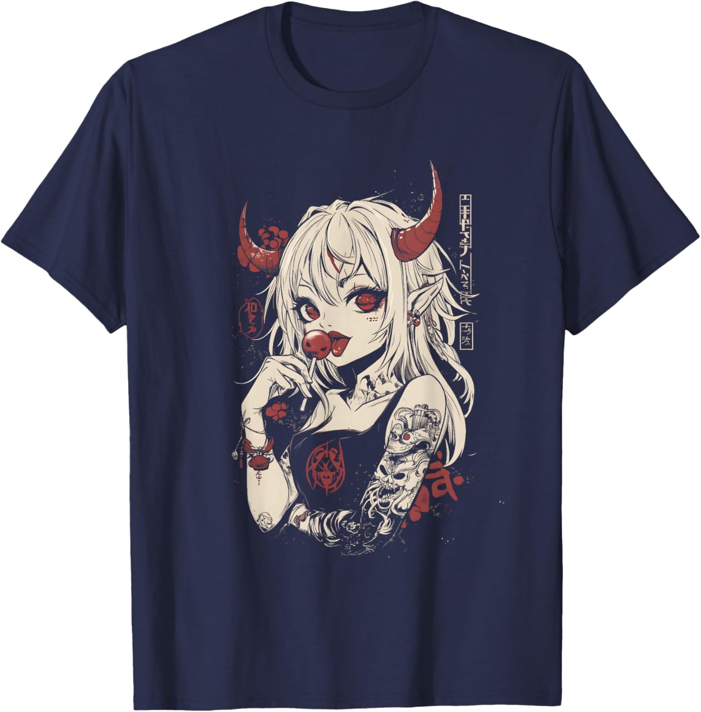 Goth Grunge Girl Waifu Demon Anime Horror Alt Aesthetic T-Shirt - T-Shirt | Navy