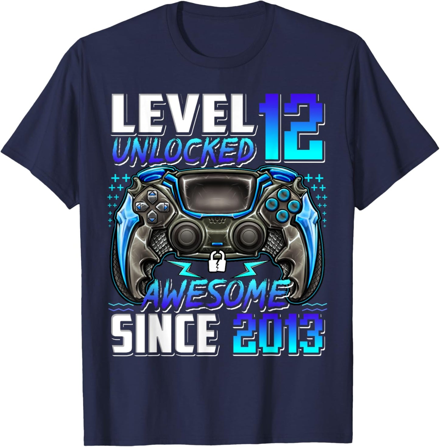 Level 12 Unlocked Awesome Since 2013 12th Birthday Gaming T-Shirt - T-Shirt | Navy