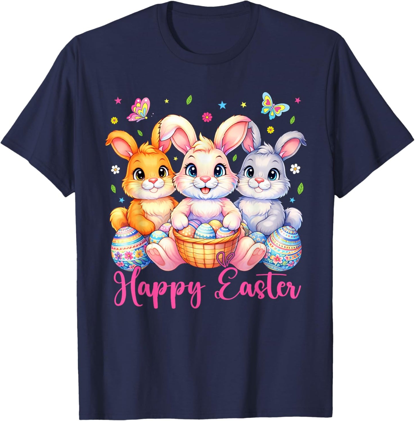 Happy Easter 2026 Cute Bunny Rabbit Easter Day Women Girls T-Shirt - T-Shirt | Navy