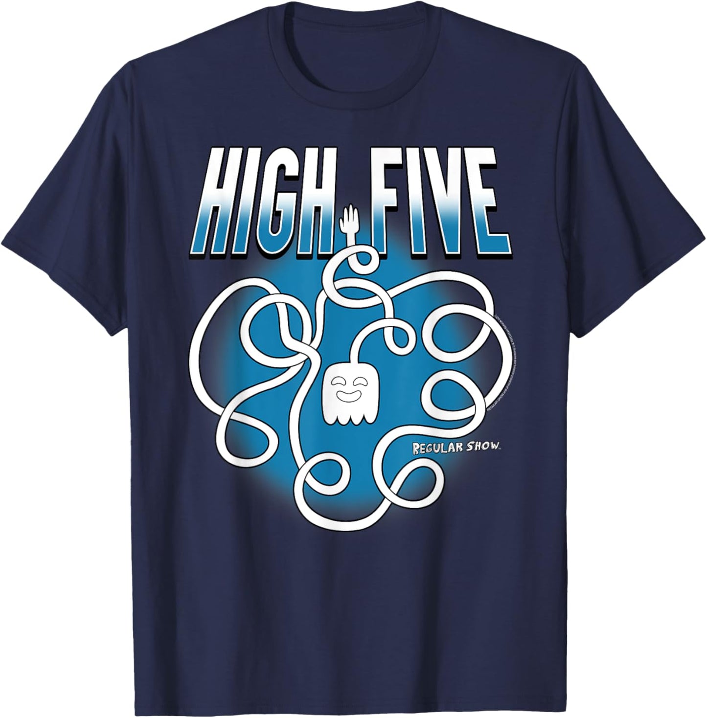 Regular Show High Five Ghost Long Arm Funny Cartoon T-Shirt - T-Shirt | Navy