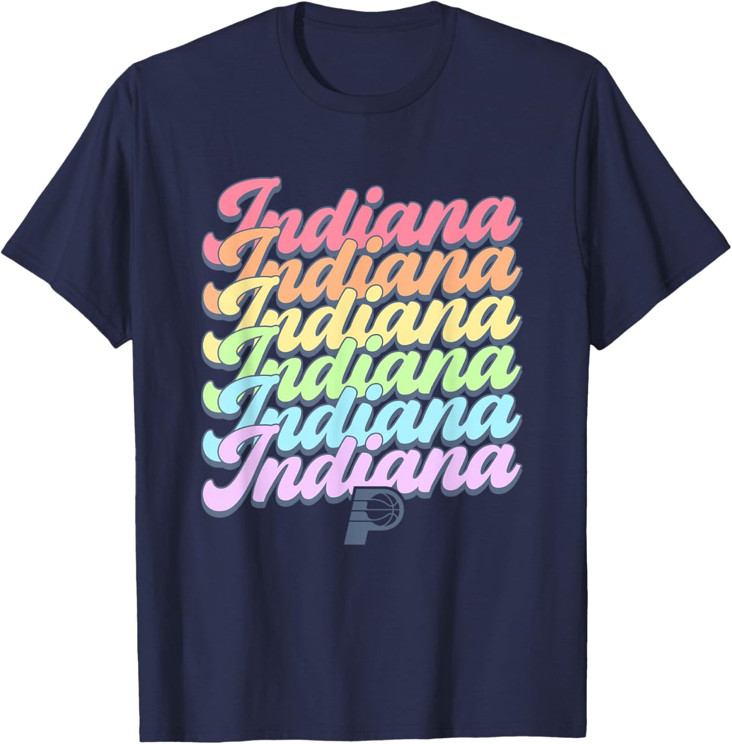 NBA Indiana Pacers Pastel Rainbow Pride Stack T-Shirt - T-Shirt | Navy
