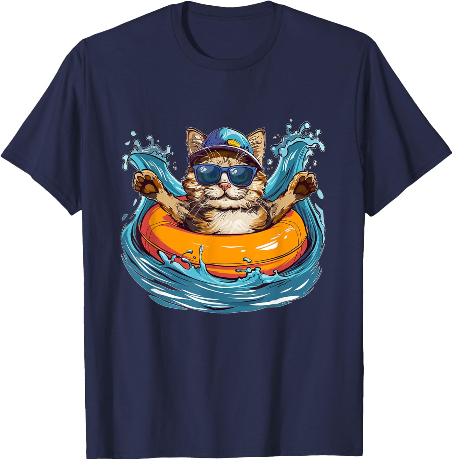Cool River Cat loves tubing and Water adventures Women Kids T-Shirt - T-Shirt | Navy