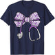 Cute Floral Coquette Purple Nurse Bow Ribbon Stethoscope RN T-Shirt - T-Shirt | Navy