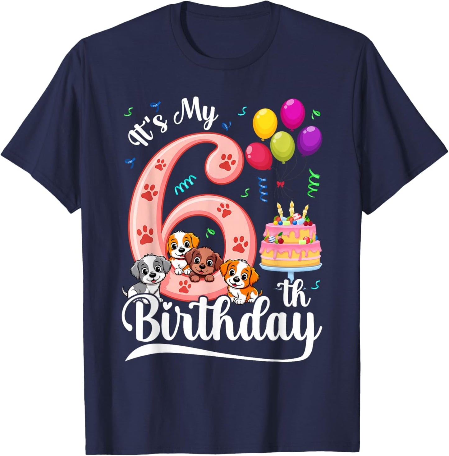 It's My 6th Birthday Dog Lover Theme 6 Years Old Puppy Dogs T-Shirt - T-Shirt | Navy