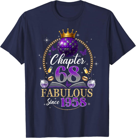 Chapter 68 Since 1958 Purple Disco Ball 68th Birthday Women T-Shirt - T-Shirt | Navy