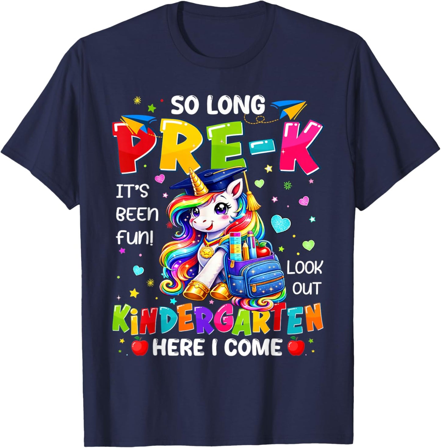 So Long Pre-K Kindergarten Here I Come Unicorn Graduation T-Shirt - T-Shirt | Navy
