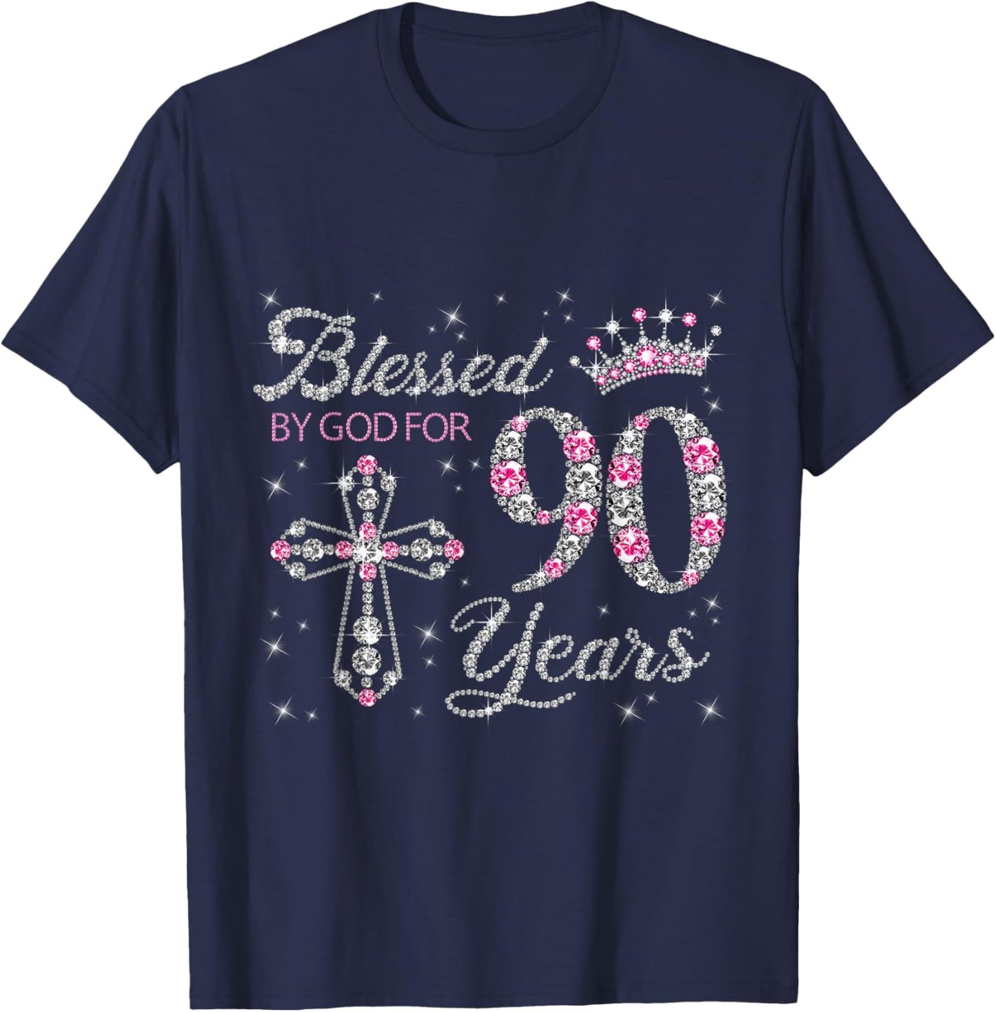 Blessed by God For 90 Years Old 90th Birthday Gift T-Shirt - T-Shirt | Navy