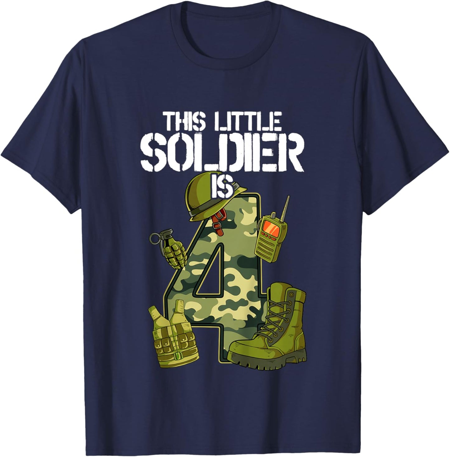 Kids 4th Birthday Army T-Shirt - T-Shirt | Navy
