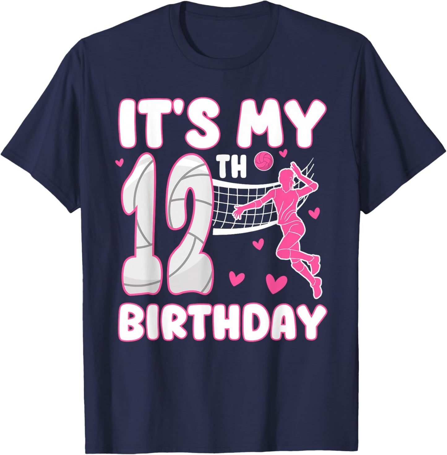 It's My 12th Birthday Girl Volleyball Theme 12 Years Old T-Shirt - T-Shirt | Navy