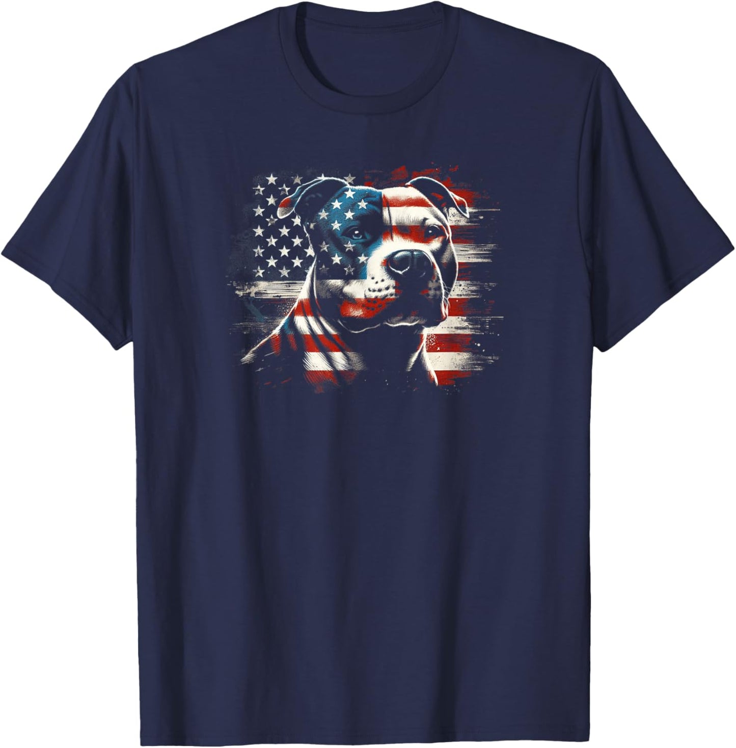 4th Of July American Flag Patriotic Pitbull Terrier T-Shirt - T-Shirt | Navy