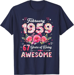 67 Ans février 1959 Floral 67e Anniversaire Hommes Femmes T-Shirt - T-Shirt | Navy
