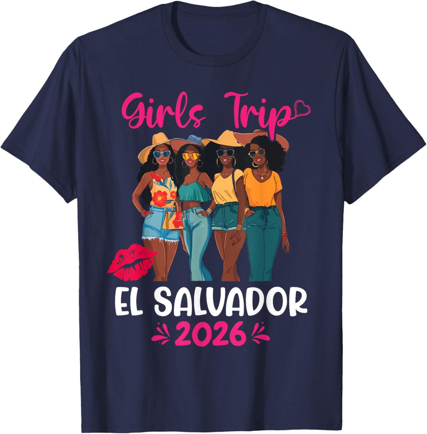 Black Girls Trip El Salvador 2026 Vacation Matching T-Shirt - T-Shirt | Navy