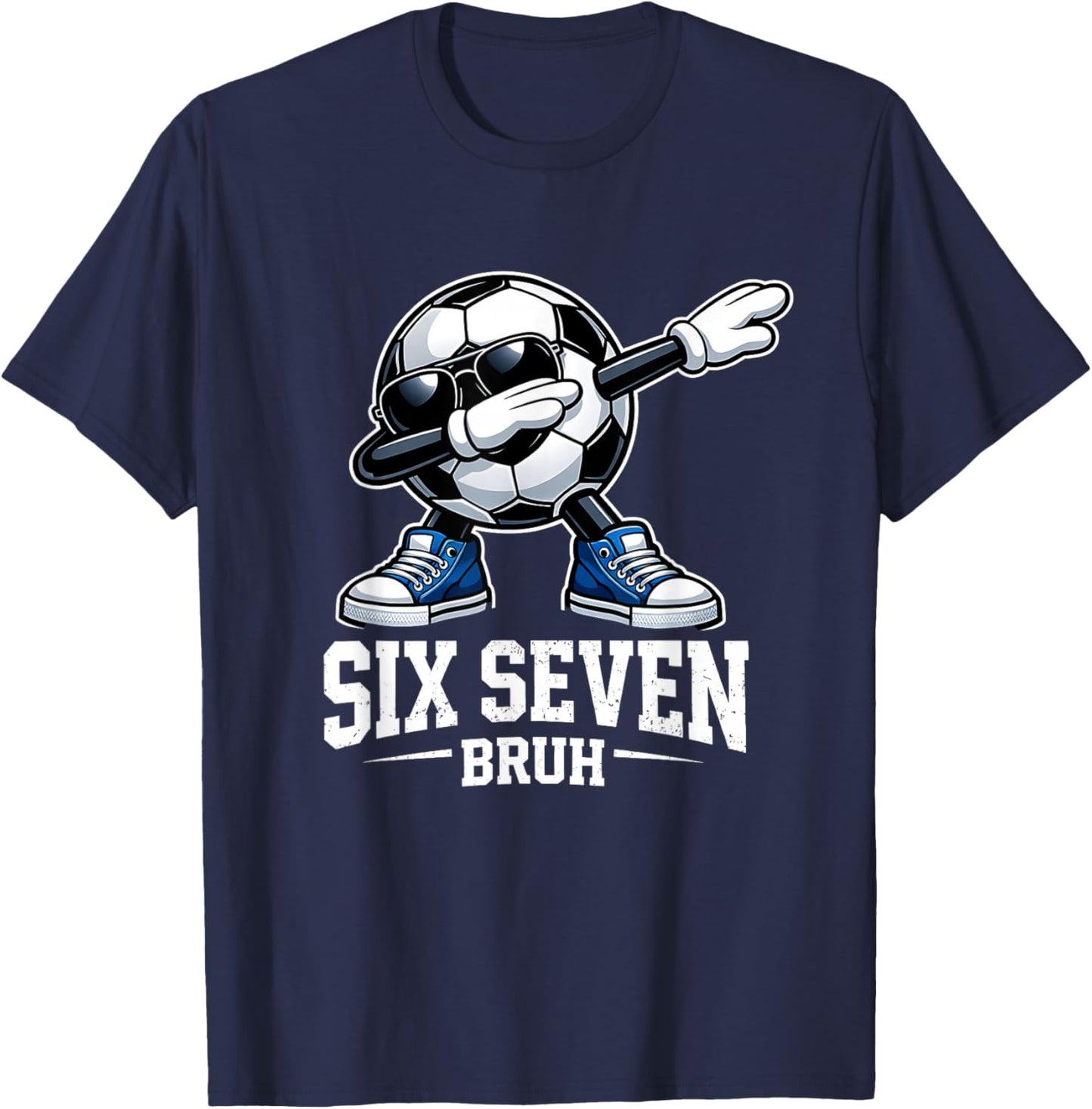 Six Seven Bruh Brainrot Gen Alpha Dabbing Football T-Shirt - T-Shirt | Navy