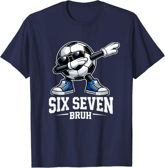 Six Seven Bruh Brainrot Gen Alpha Dabbing Football T-Shirt - T-Shirt | Navy