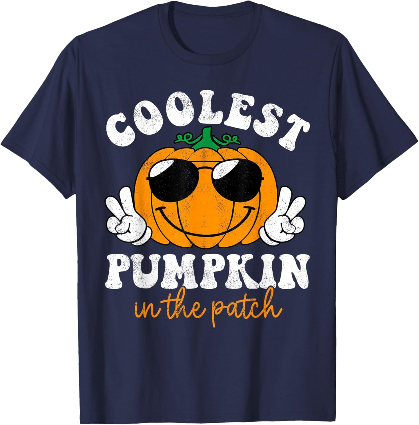 Groovy Coolest Pumpkin In The Patch Halloween Toddler Boys T-Shirt - T-Shirt | Navy