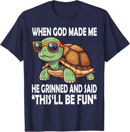 When God Made Me He Said This Will Be Fun Funny Turtle Kids T-Shirt - T-Shirt | Navy