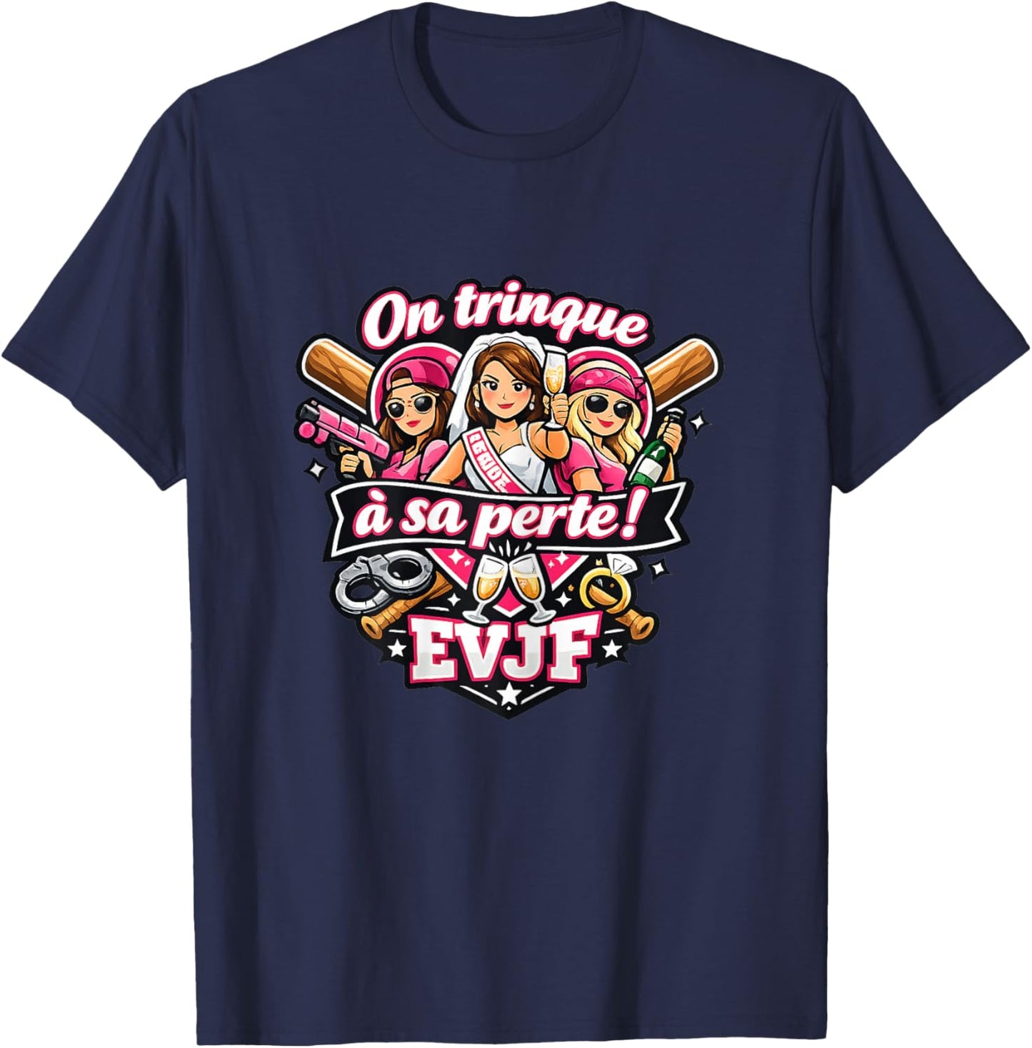 EVJF Femme Future Mariée Mariage Humour Original on trinque T-Shirt - T-Shirt | Navy