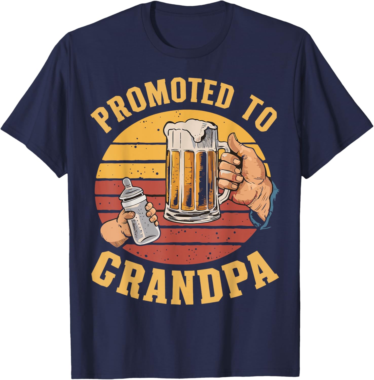Promoted to Grandpa - Retro Grandparents Baby Announcement T-Shirt - T-Shirt | Navy