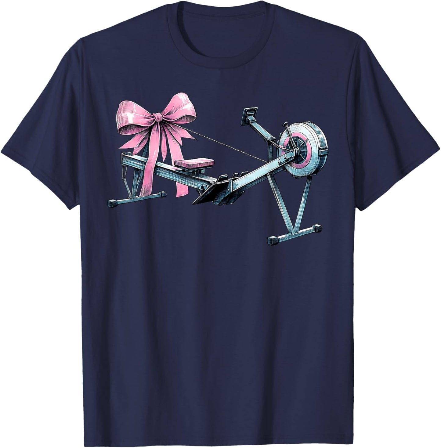 Coquette Bow Rowing Machine Rowing Workout Girl Mom Pink T-Shirt - T-Shirt | Navy