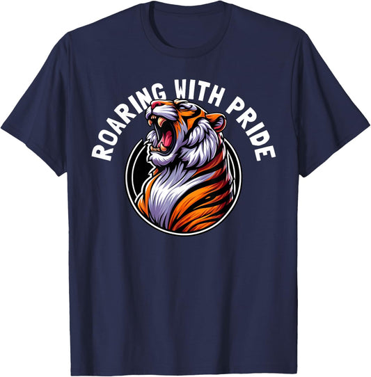 Roaring Tiger Animal Lover Wildlife Nature Graphic T-Shirt - T-Shirt | Navy