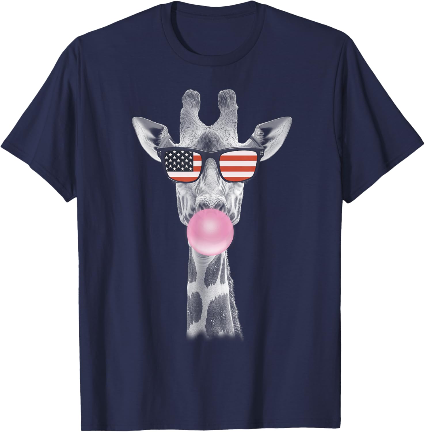 Summer Giraffe American Flag Sunglasses 4th Of July T-Shirt - T-Shirt | Navy