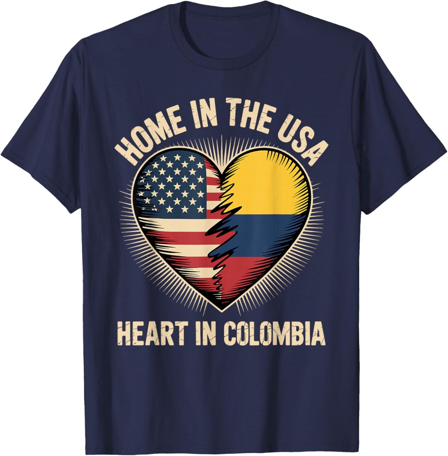 Home in The USA Heart in Colombia American Colombian America T-Shirt - T-Shirt | Navy