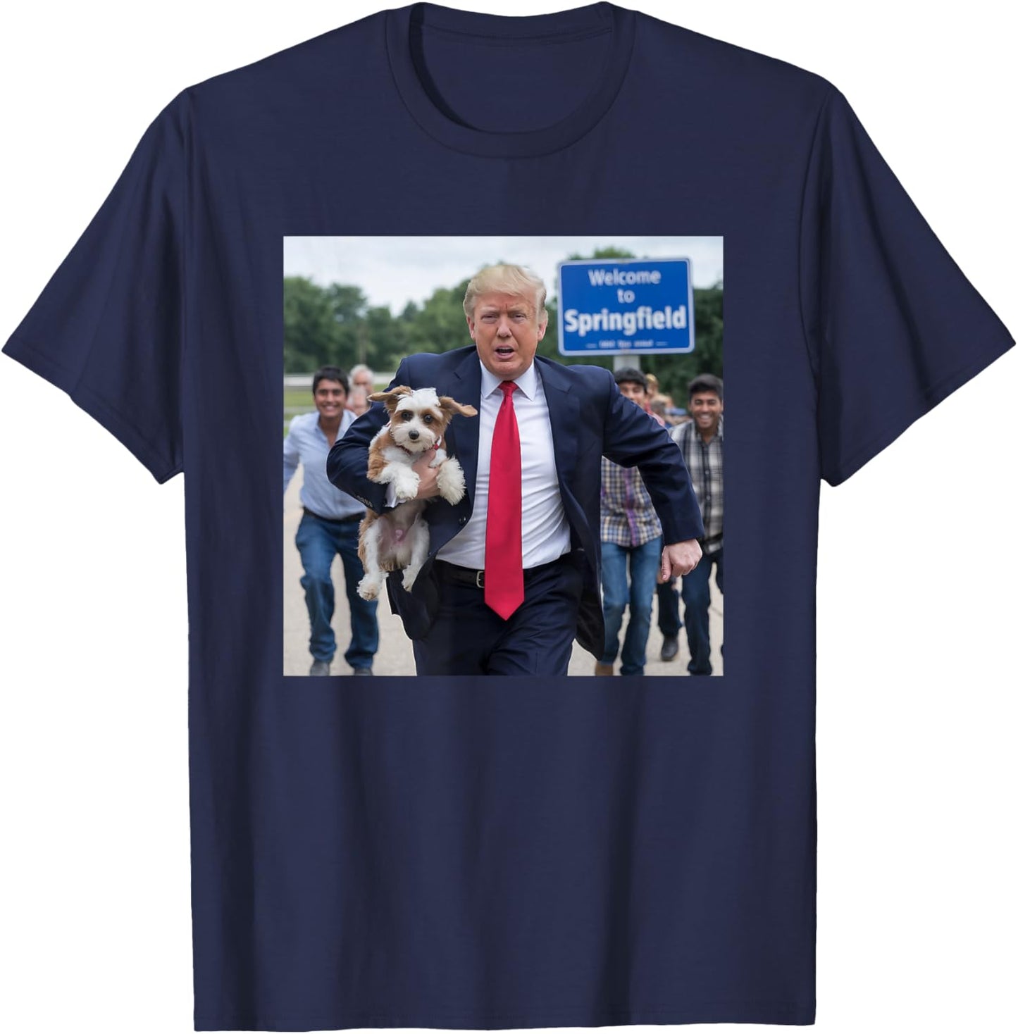 Trump Saving A Dog Funny Political Humor Photo Men Women T-Shirt - T-Shirt | Navy