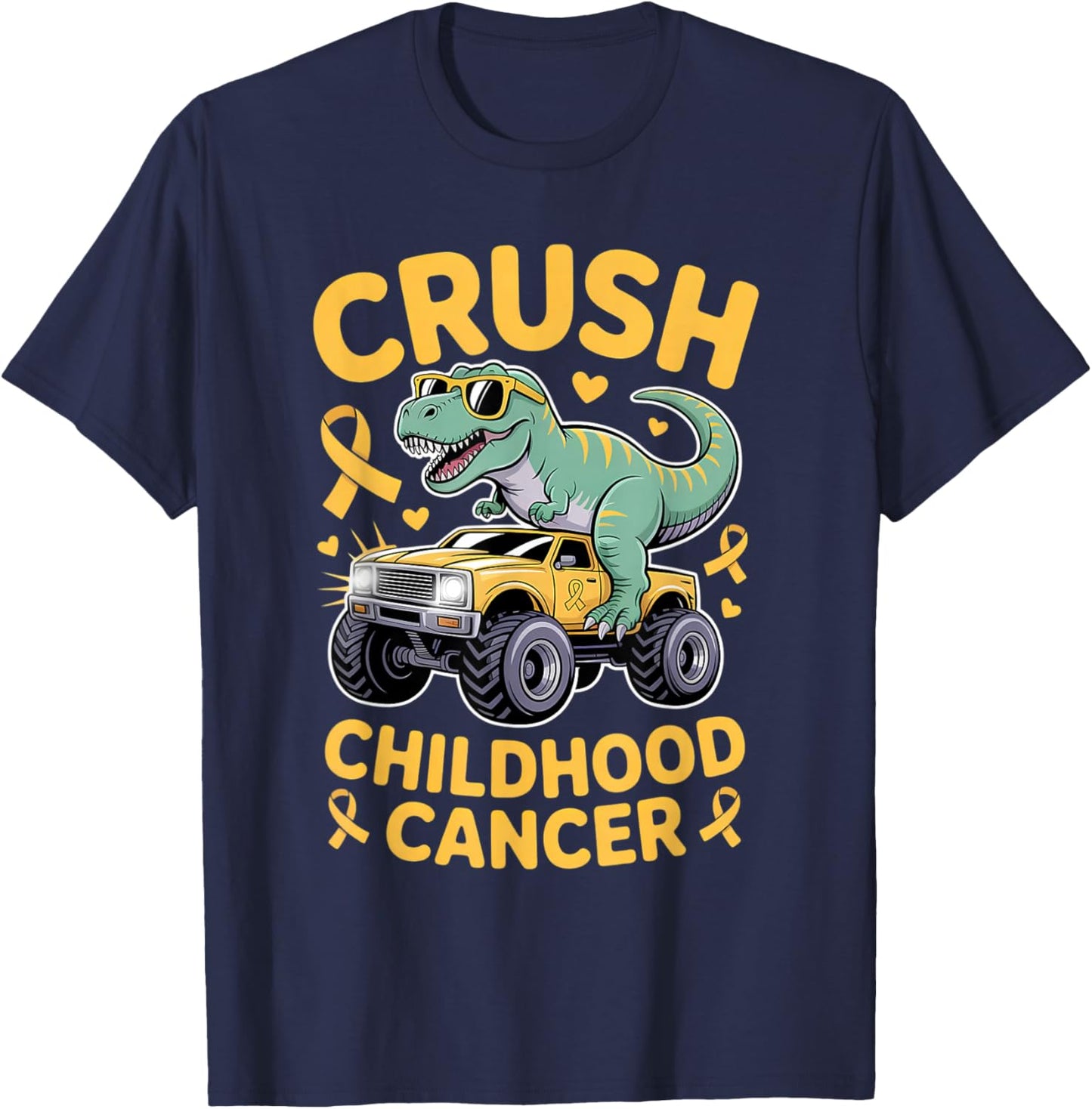 Crush Childhood Cancer Awareness Gold Ribbon Kids Toddlers T-Shirt - T-Shirt | Navy