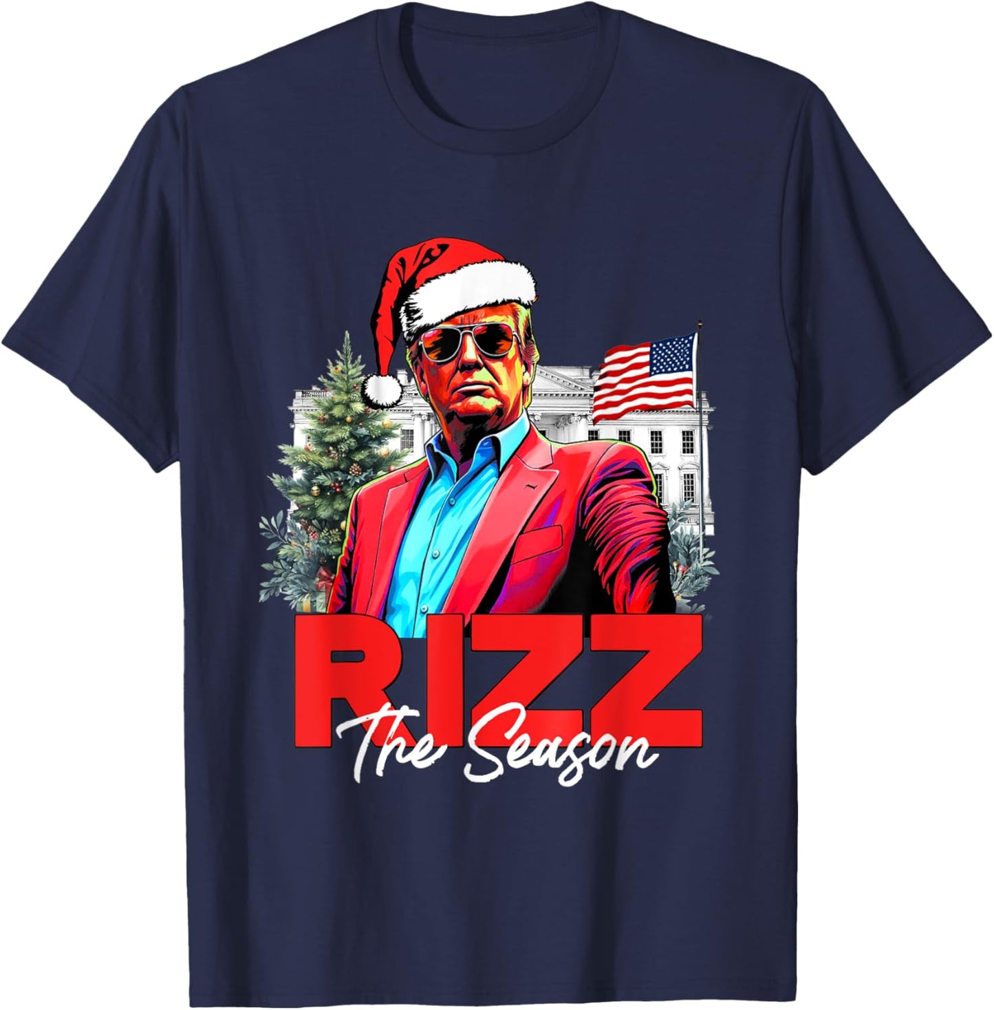 Funny Christmas Rizzmas Santa Xmas Rizz The Season Trump T-Shirt - T-Shirt | Navy